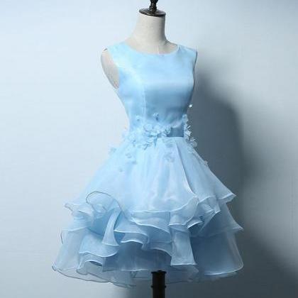 Blue A Line Short Prom Dress, Blue Evening Dress
