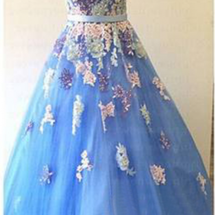 Blue Evening Dress,sweetheart Prom Dress,tulle..