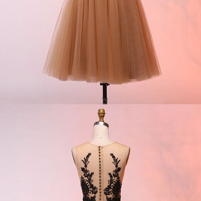 A-line Round Neck Short Champagne Homecoming Dress..