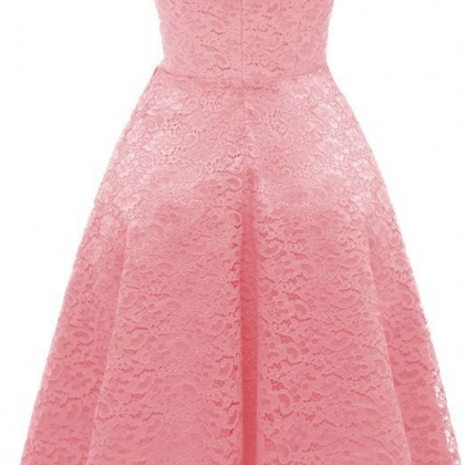 Pink Lace Homecoming Dress Short Junoir Prom Dress..