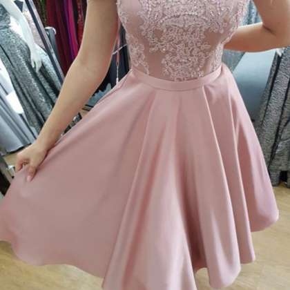 Cute Pink Lace V-neck Homecoming Dress,off The..
