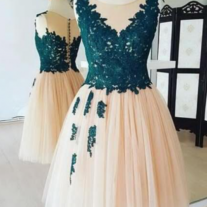Champagne Round Neck Homecoming Dress,lace Tulle..