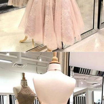 Cute Pink Lace Two Pieces Short Prom Dress,..