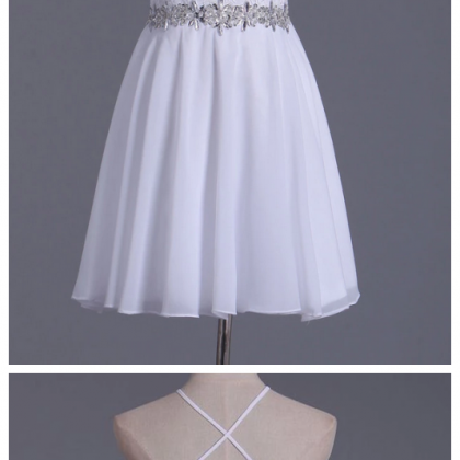 White Halter Homecoming Dresses A Line Chiffon..