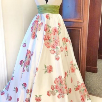 Sequins V Neck Ivory Backless A Line Sleeveless Elegant  Prom Dresses MOS19