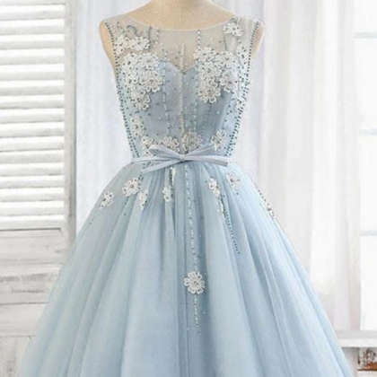 Light Blue Tulle Short Prom Dress, Blue Homecoming..