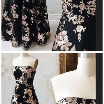 Black Sequin Lace Long Prom Dress Black Evening..