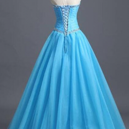 Charming Prom Dress,ball Gown Tulle Blue Prom..