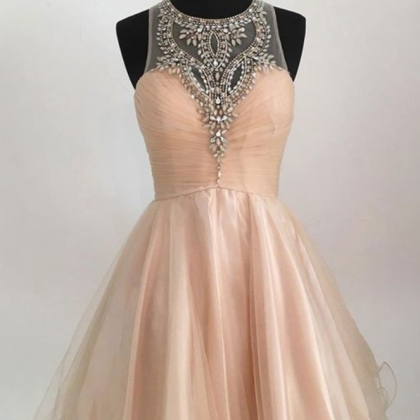 Champagne Tulle Short Prom Dress, Cute Homecoming..