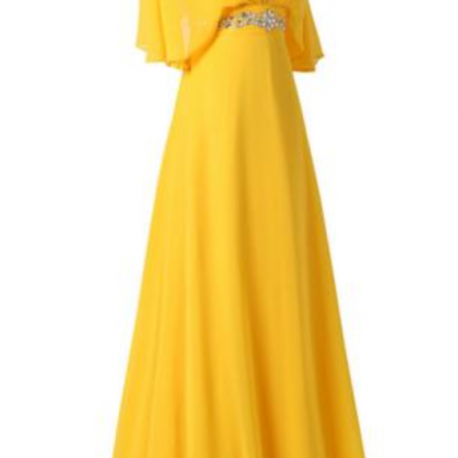 Yellow Long Dress Beaded Waist Waist Length Prom..