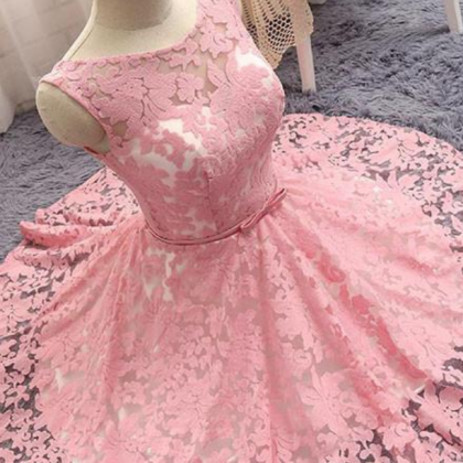 Lace Homecoming Dress, Bateau Prom Dresses,lace-up..