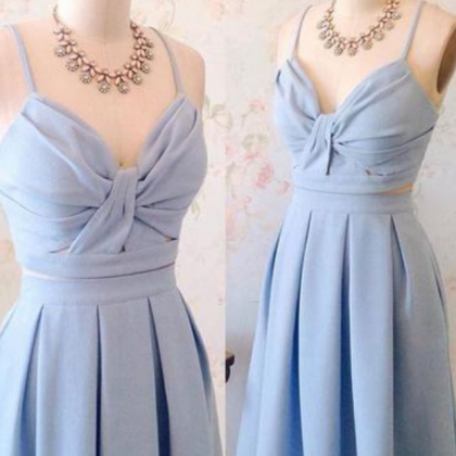 Cute Two Pieces Blue Short Prom Dress, Blue..