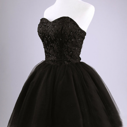 Ball Gown Sweetheart Beaded Lace Tulle Short Black..