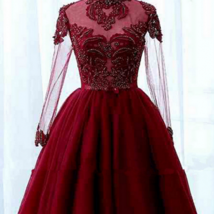 Design Neck Long Sleeve Homecoming Dresses,lace Up..