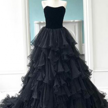 Princess Black Tulle Evening Dresses,sweetheart..