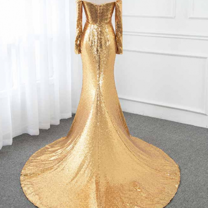Ruby Outfit Gold Sequins Long Sleeve Prom Dresses..