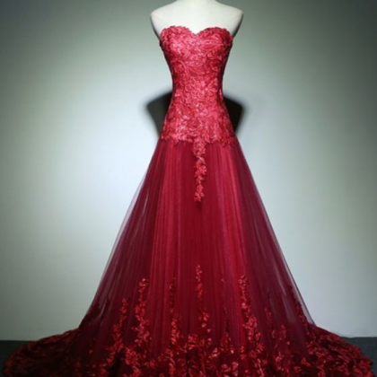 Sweetheart A Line Tulle Formal Evening Gowns Red..