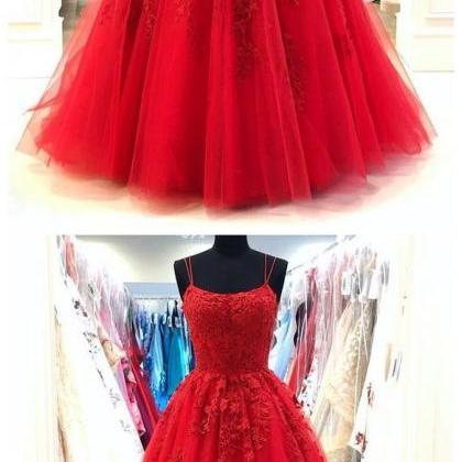 Charming Spaghetti Straps Red Chiffon Ruffle Layered Long Party Dress Birthday Prom Dress