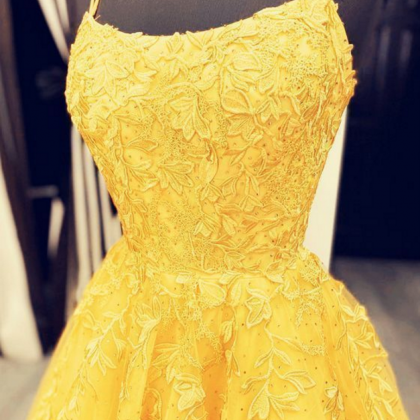 Elegant Yellow Ball Gown Prom Dresses 2020 Lace..
