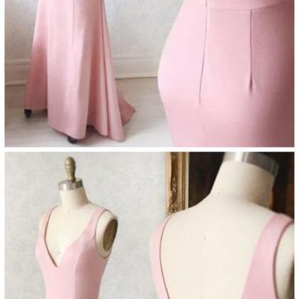Simple Pink V-neck Mermaid Formal Dress,straps..