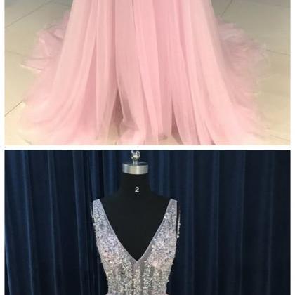 Sexy Sequins V-neckline Tulle Long Prom Dress,..