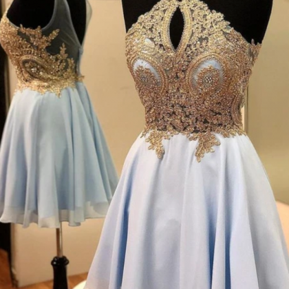 A-line Blue And Gold Short Homecoming Dresses