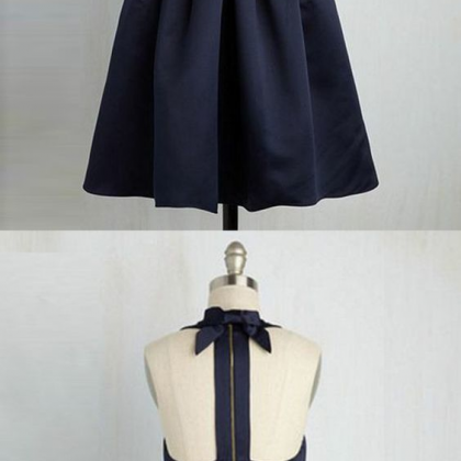Navy Blue Homecoming Dress, Round Neck Homecoming..