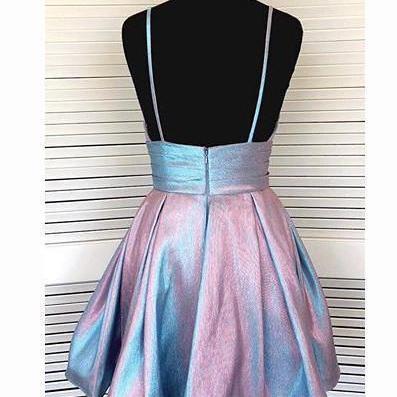 Silver Spaghetti Straps V Neck Homecoming Dress Birthday Party Dress Y2574