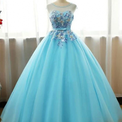 Long Party Dress,ball Gown Lace Applique Sweet 16..