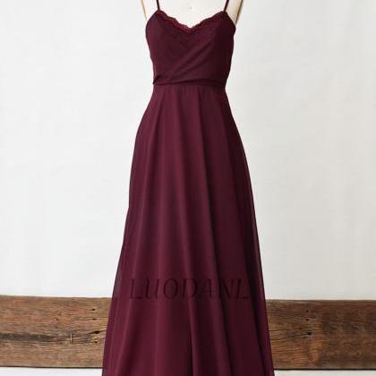 Burgundy Bridesmaid Dress, Lace Long Prom Dress,..