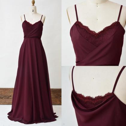 Burgundy Bridesmaid Dress, Lace Long Prom Dress,..
