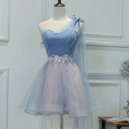 One Shoulder Tulle Sweetheart Party Dress, Short..