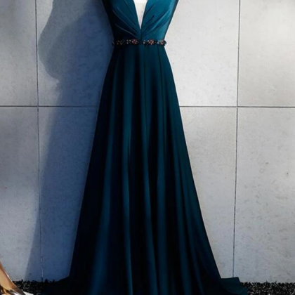 Long V Back Evening Gown, Charming Party Dress