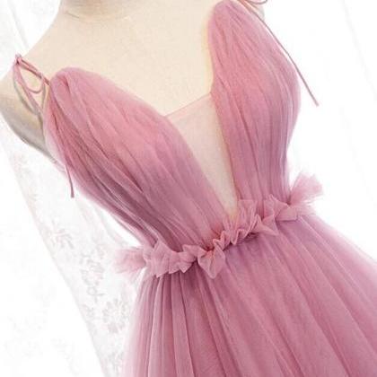 V-neckline Straps Tulle Long Evening Dress, Prom..