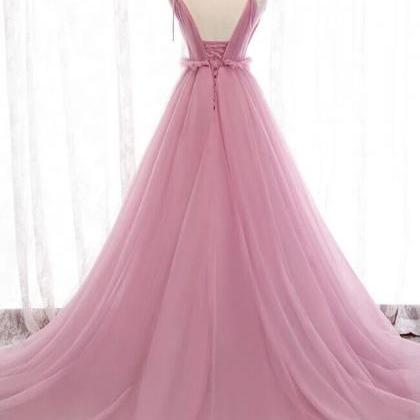 V-neckline Straps Tulle Long Evening Dress, Prom..