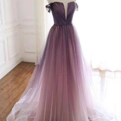 Tulle V-neckline Long Party Gown, Prom Dress