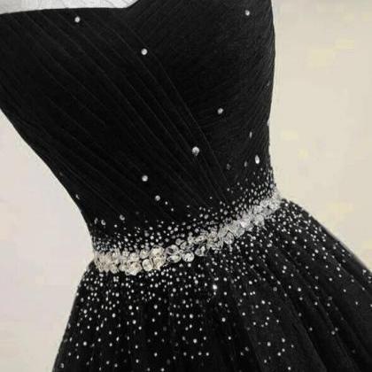Black Tulle A-line Long Party Dress, Black Prom..