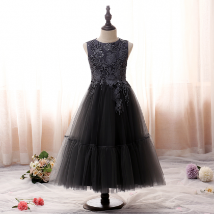 Flower Girl Dress, Evening Dress Elegant Black..