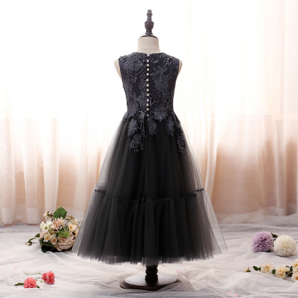 Flower Girl Dress, Evening Dress Elegant Black..