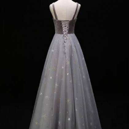 Elegant Straps V-neckline Prom Dress, Tulle With..