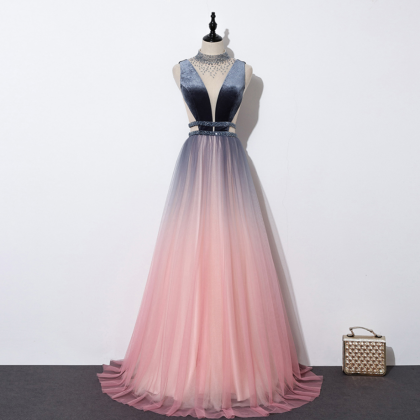 Charming Tulle Long Party Gown, Gradient Prom..