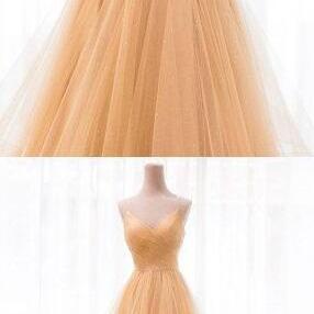 Beauty Prom Dress,gold V Neck Prom Dress,simple..