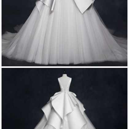 Satin Tulle Ball Gown Long Wedding Dress Bridal..