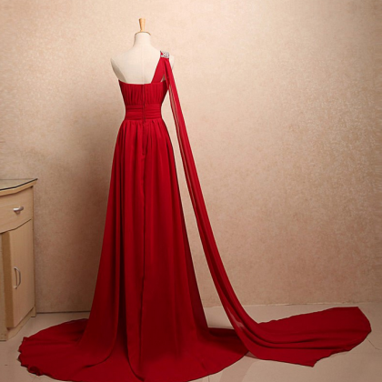 High Quality One Shoulder Sweep Train Ruched Prom..