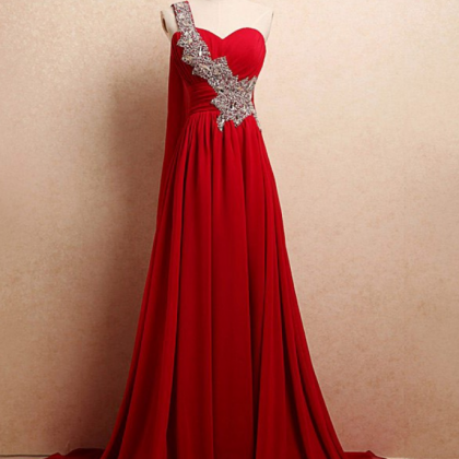 High Quality One Shoulder Sweep Train Ruched Prom..