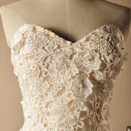 Sweetheart Elegant Champagne Nude Lace See-through..