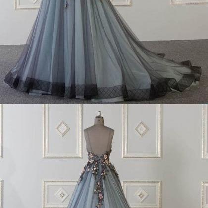 Long Spaghetti Straps Tulle Dress with Sweetheart Neck Ink Blue