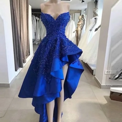 V Neck Royal Blue Beaded Prom Dresses, Evening..