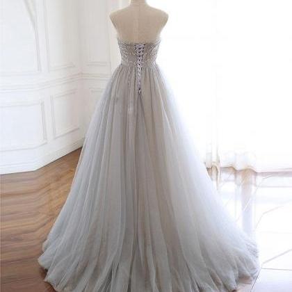 Sweetheart Tulle Beads Long Prom Dress Tulle..