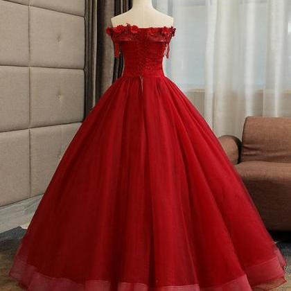 Burgundy Tulle Lace Long Prom Gown, Burgundy Tulle..